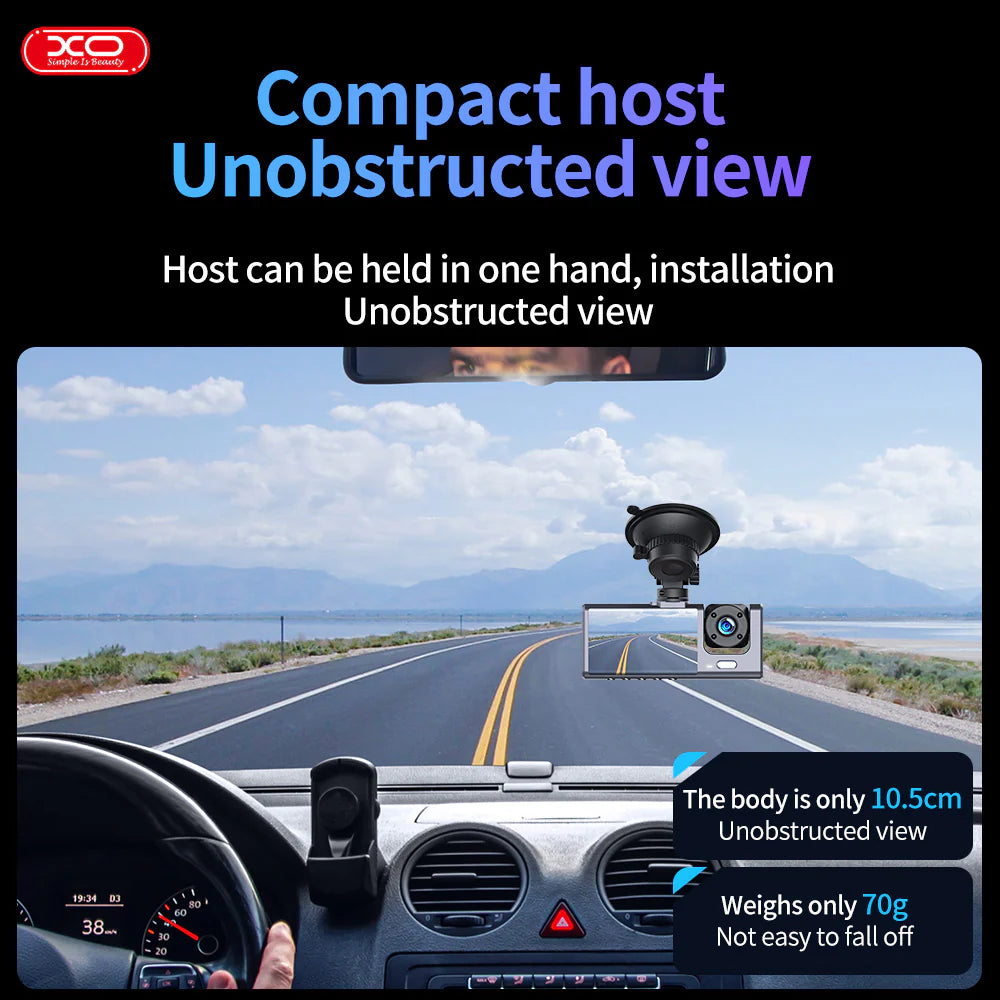 Câmara Dashcam Dual Full HD 12MP LCD 2" 140º p/ Veículos - XO